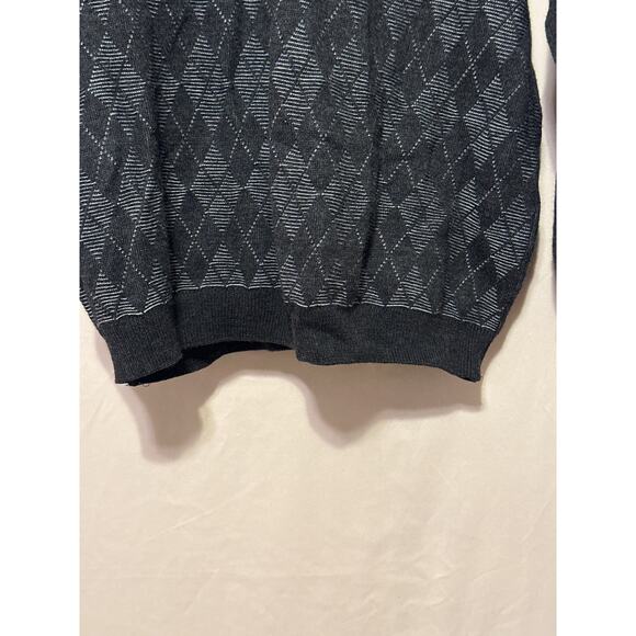 BERTHA made in Italy Merinos Fine Wool Argyle Sweater 58 XXL Black and Grey - Picture 3 of 13